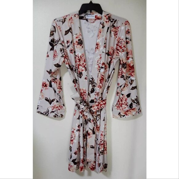 MASON Grey Classic Short ROBE Size L ASO TV Blush Floral Peonies NEW - Picture 4 of 6